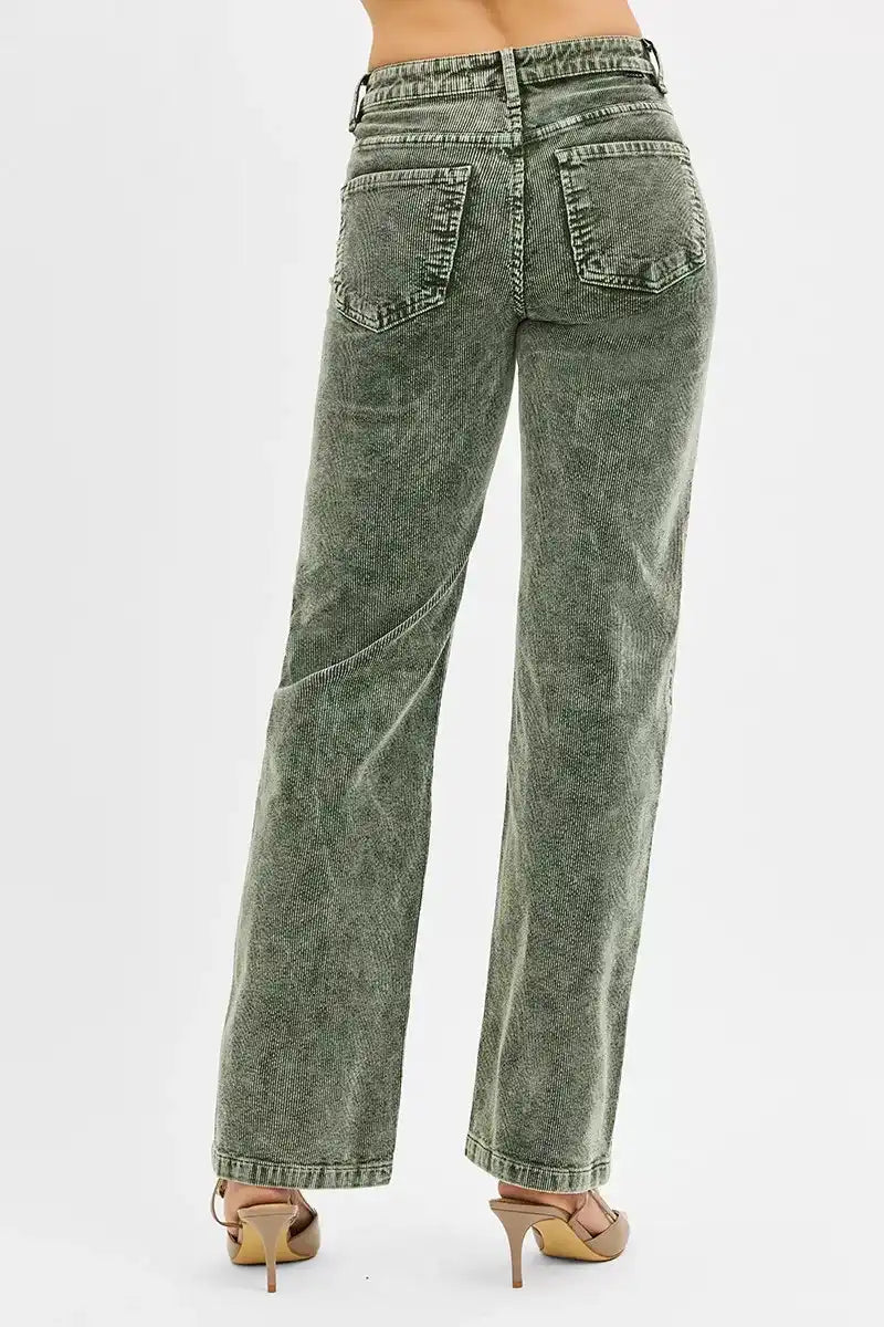 RISEN Tummy Control Mid Rise Straight Leg Corduroy Pants - Sleekdenim.com