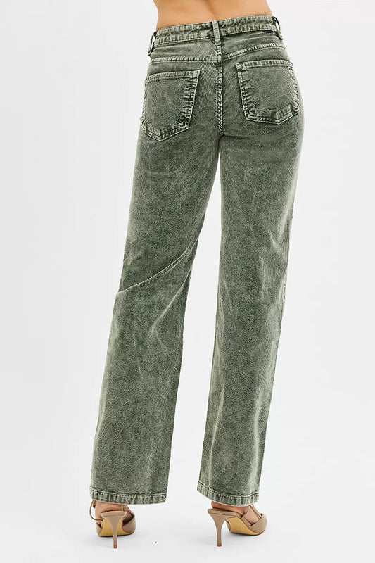 RISEN Tummy Control Mid Rise Straight Leg Corduroy Pants - Sleekdenim.com