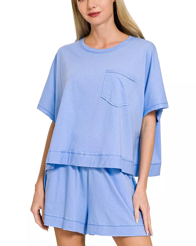 Zenana Exposed Seam Boxy Top & Shorts Set - Sleekdenim.com