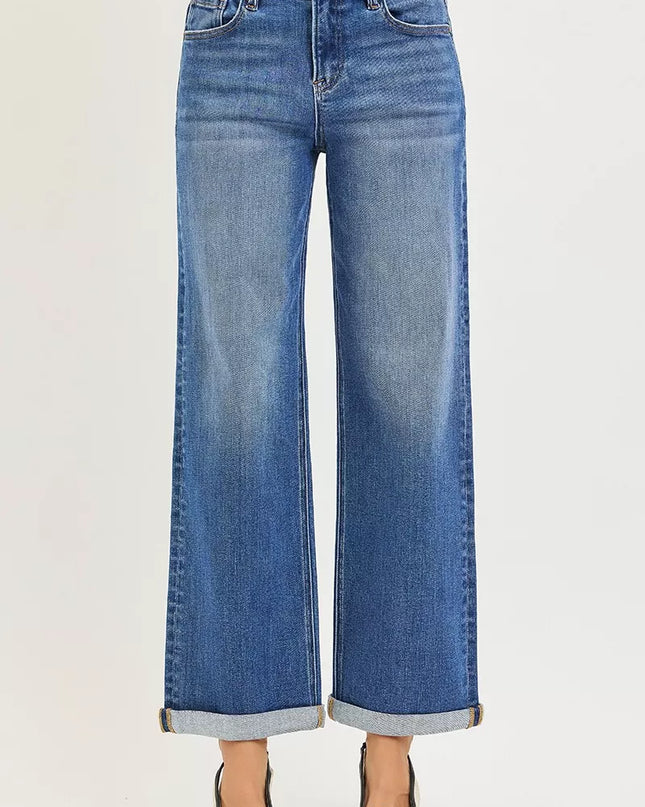 RISEN Full Size High Rise Relaxed Fit Ankle Straight Cuff Jeans Plus Size - Sleekdenim.com
