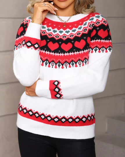 Valentine's Day Heart Pattern Knitted Sweater - Sleekdenim.com