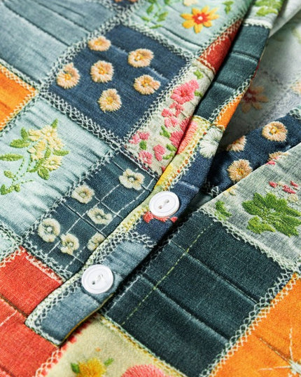 Floral Half Placket Collared V-Neck Blouse - Sleekdenim.com