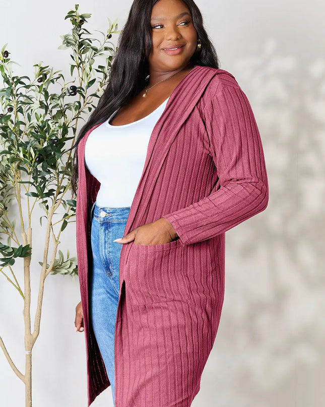 Basic Bae Full Size Hooded Sweater Cardigan - Sleekdenim.com