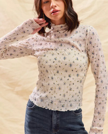 SO ME Floral Print Textured Long Sleeve Knit Top - Sleekdenim.com