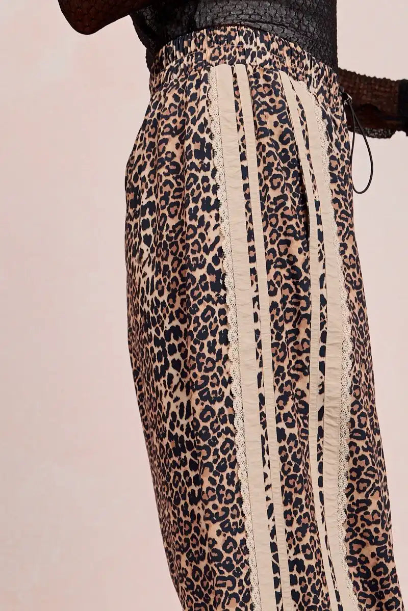 BiBi Leopard Print Pants with Contrasting Side Stripes - Sleekdenim.com