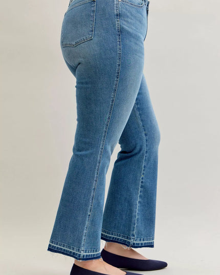 Judy Blue Full Size Mid Rise Slim Bootcut Tummy Control Release Hem Jeans Plus Size - Sleekdenim.com
