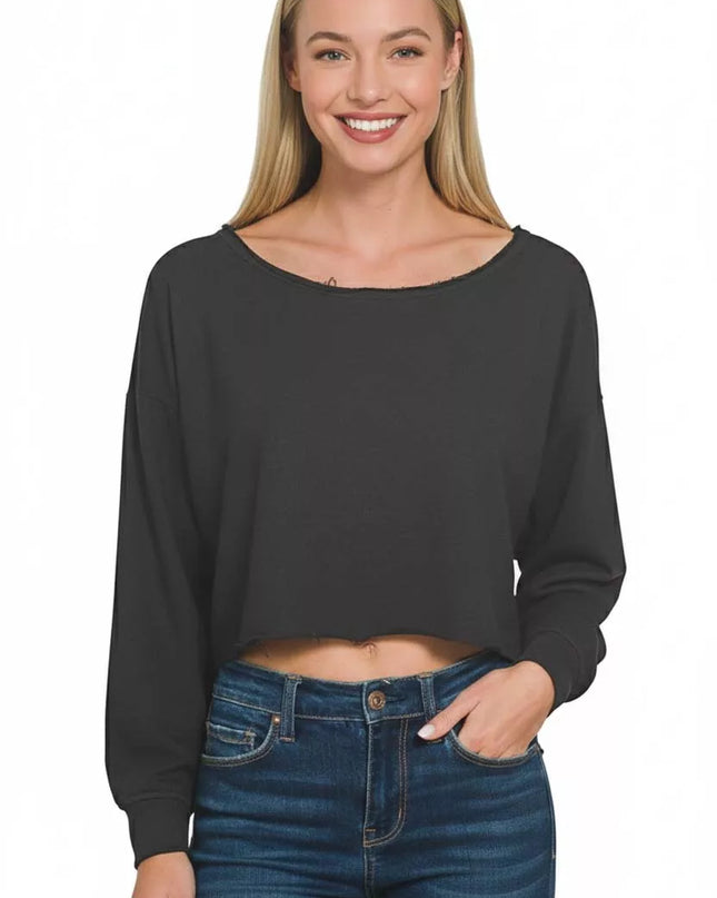 Zenana French Terry Boatneck Crop Top - Sleekdenim.com