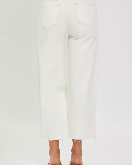 RISEN Tummy Control High Rise Crop Wide Jeans - Sleekdenim.com