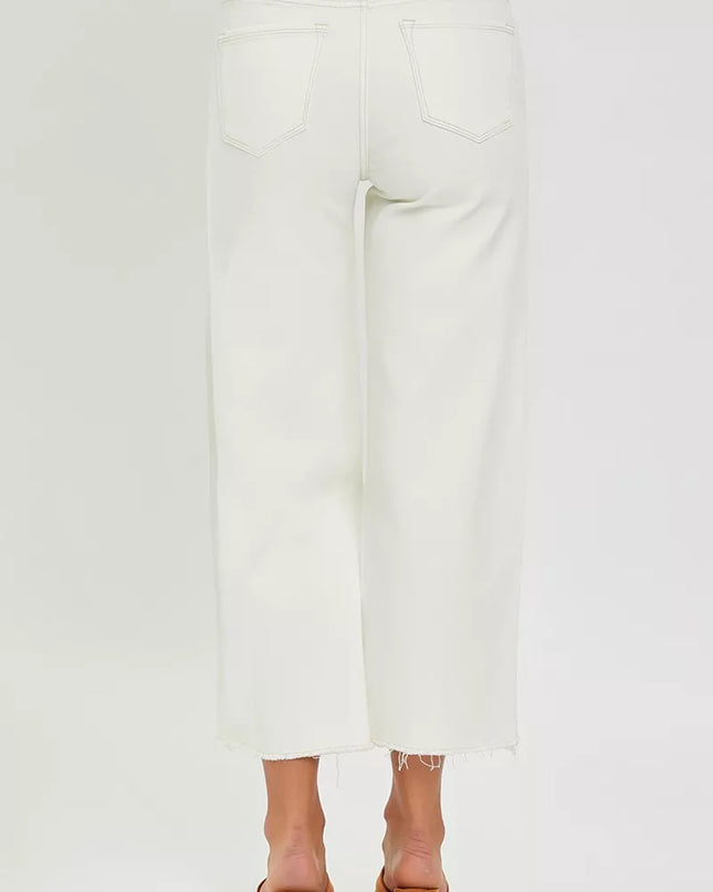 RISEN Tummy Control High Rise Crop Wide Jeans - Sleekdenim.com