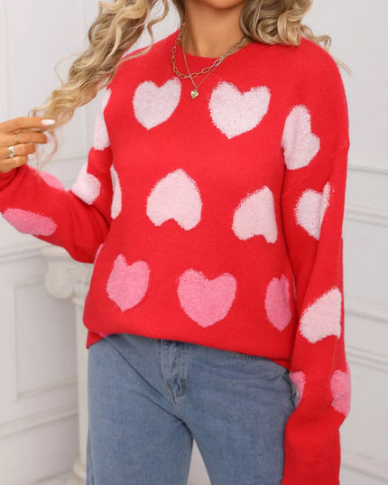 Valentine's Day Heart Pattern Fuzzy Knit Sweater - Sleekdenim.com
