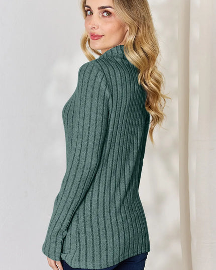 Basic Bae Full Size Ribbed Mock Neck Long Sleeve T-Shirt - Trendsi