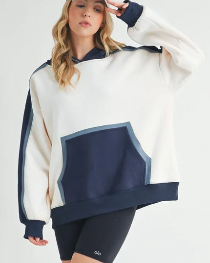 Aemi + Co Color Block Kangaroo Pocketed Hoodie - Sleekdenim.com