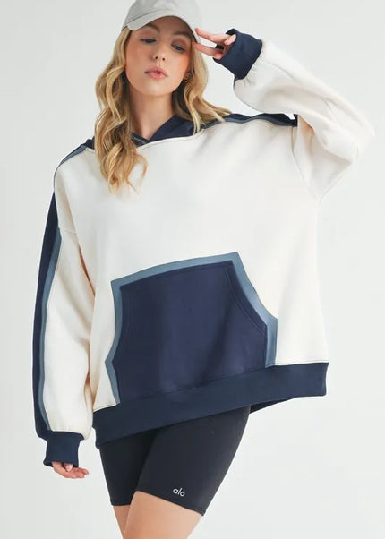 Aemi + Co Color Block Kangaroo Pocketed Hoodie - Sleekdenim.com