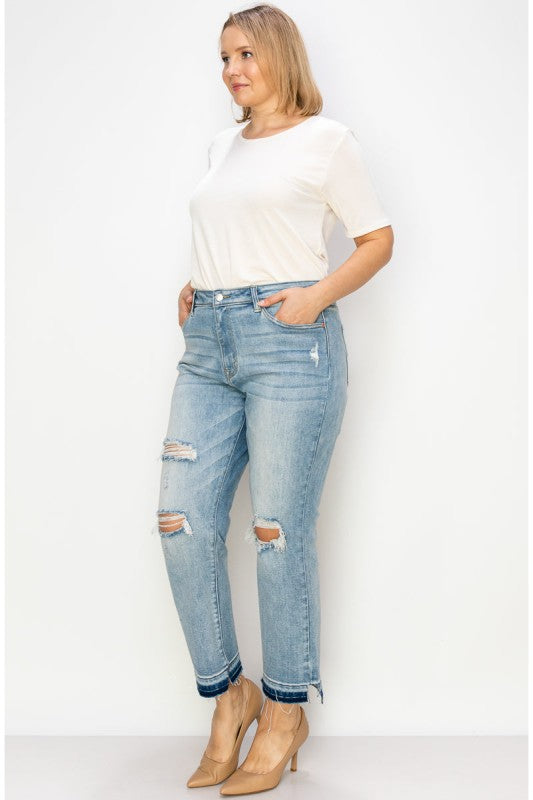 AT1004M-P PLUS - HIGH RISE ANKLE STRAIGHT JEANS - Sleekdenim.com