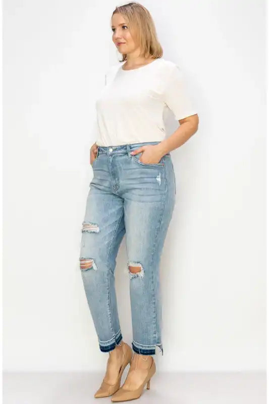 Artemis Vintage AT1004M-P PLUS - HIGH RISE ANKLE STRAIGHT JEANS - Sleekdenim.com