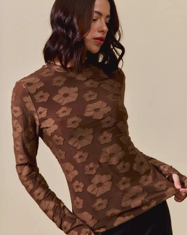 SO ME Stretched Jacquard Casual Tops with Thumb Opening - Sleekdenim.com