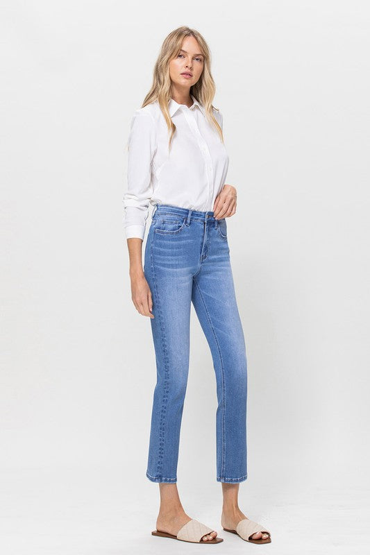 High Rise Stretch Crop Slim Straight | Sleekdenim.com