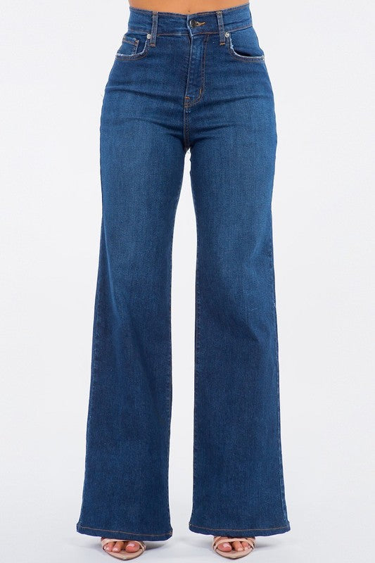 Olivia Wide Leg Jean in Dark Blue - Sleekdenim.com