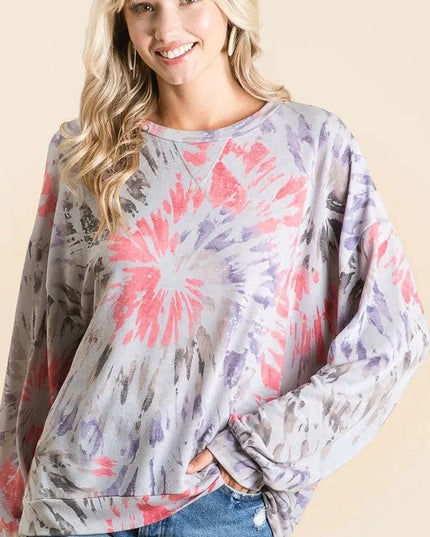 BiBi Tie Dye Print Terry Pull Over - Sleekdenim.com