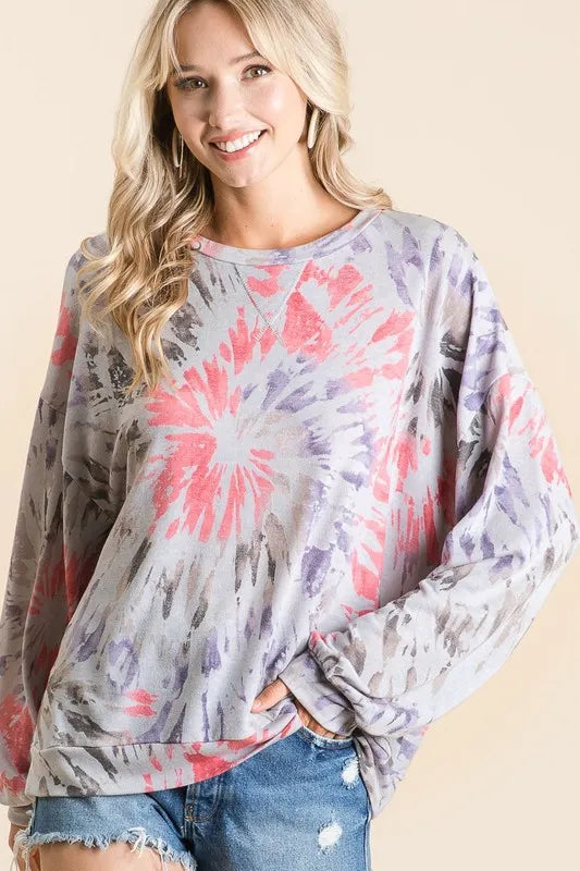 BiBi Tie Dye Print Terry Pull Over - Sleekdenim.com