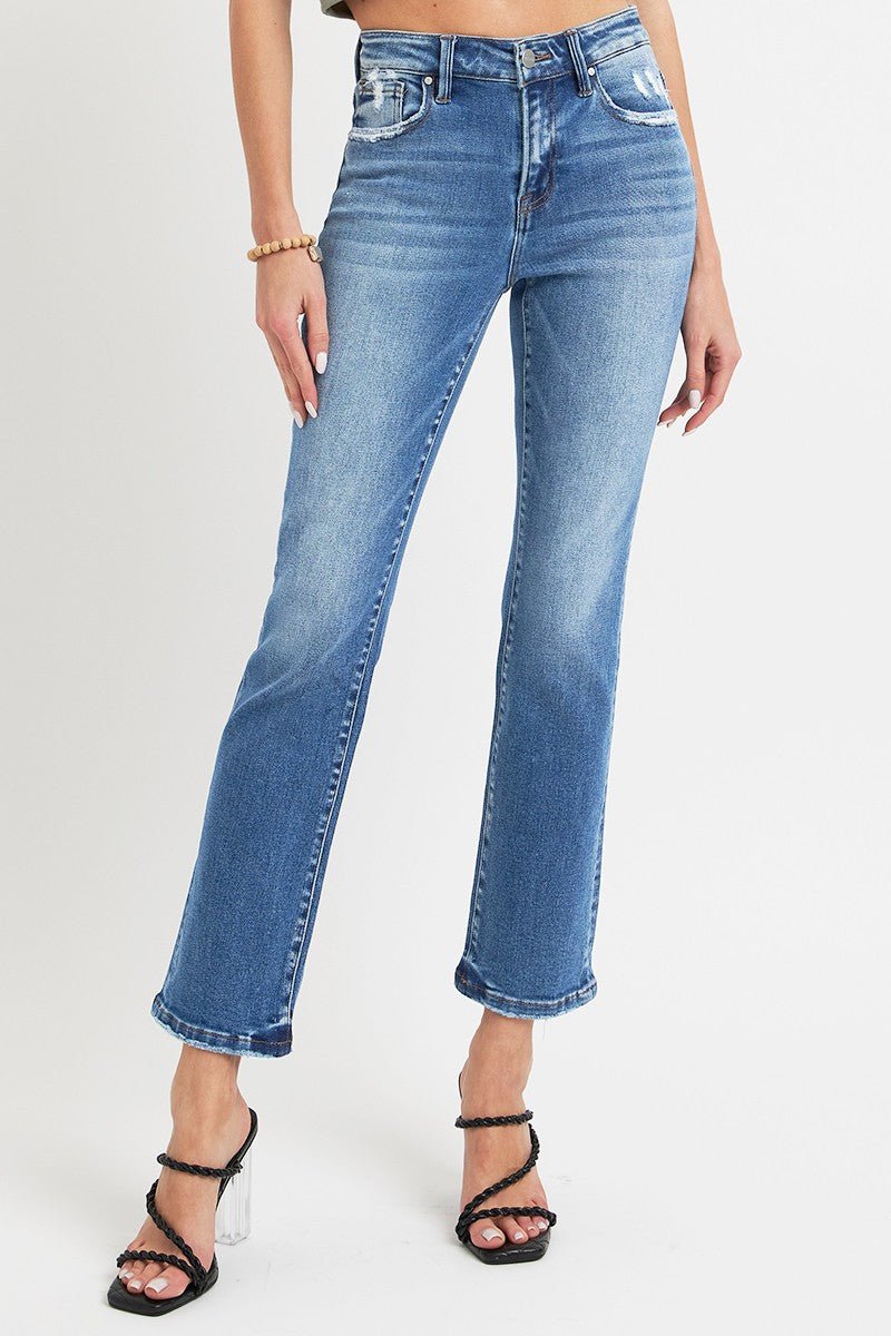 RISEN Full Size Mid Rise Ankle Straight Jeans with Pockets | Sleekdenim.com