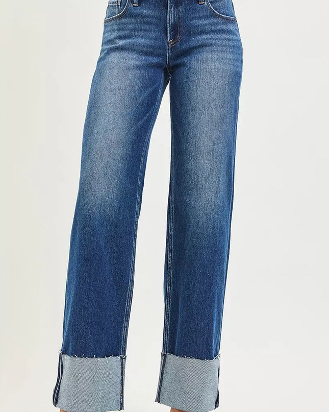 RISEN Mid Rise Wide Straight Jeans With Wide Cuff - Sleekdenim.com