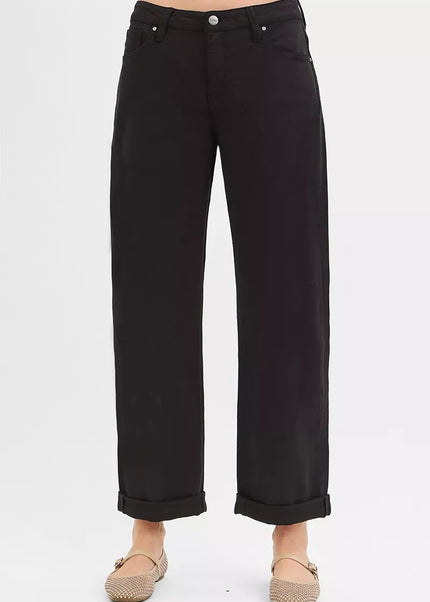 RISEN Tummy Control Mid Rise Ankle Barrel Relaxed Baggy - Sleekdenim.com