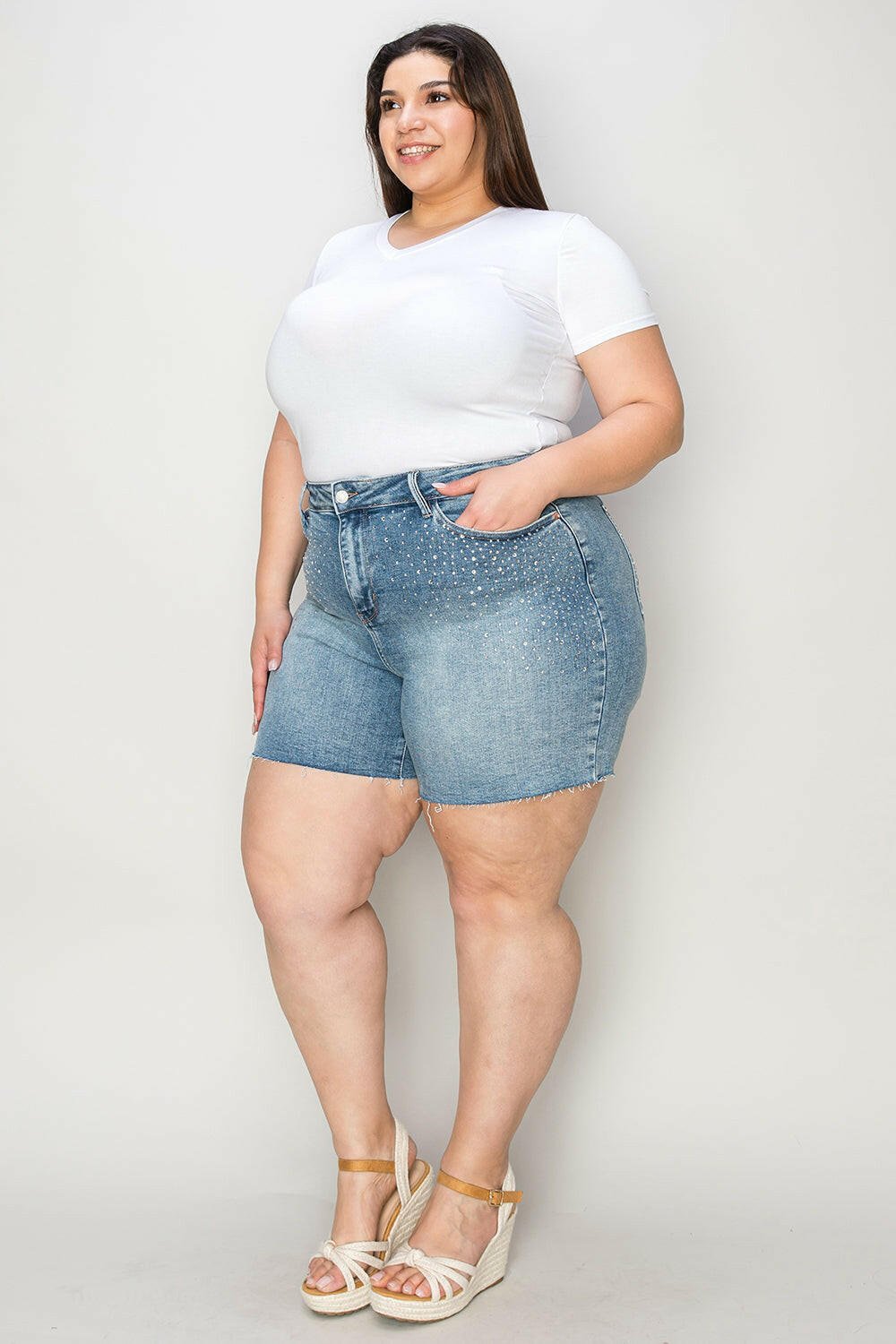 Judy Blue Full Size High Waist Raw Hem Denim Shorts | Sleekdenim.com