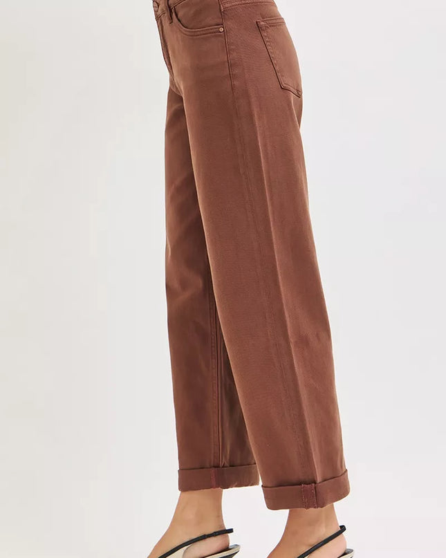 RISEN Full Size Tummy Control Mid Rise Ankle Barrel Baggy Plus Size - Sleekdenim.com