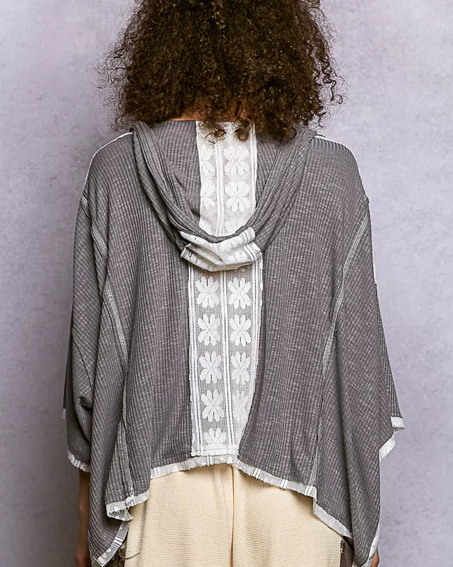 POL Short Sleeve Hoodie Top with Lace Detail - Sleekdenim.com