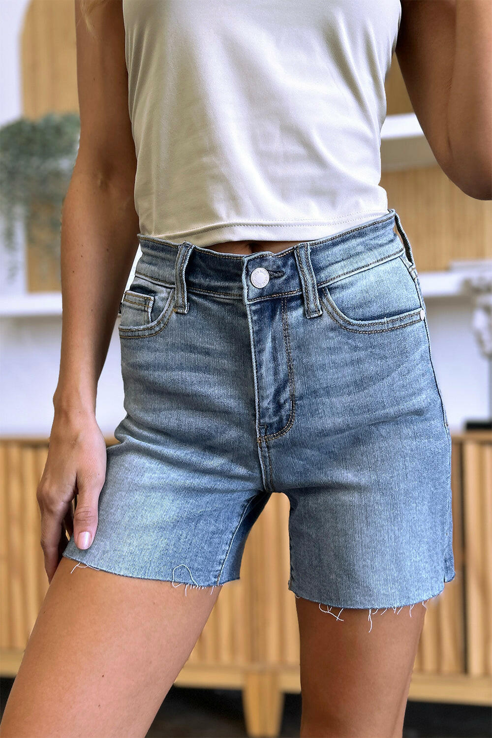 Judy Blue Full Size High Waist Raw Hem Denim Shorts | Sleekdenim.com