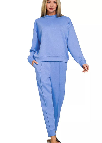 Zenana Scuba Mock Neck Sweatshirt and Joggers Set - Sleekdenim.com