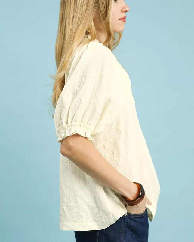 Umgee Textured Smocked Peasant Top - Sleekdenim.com
