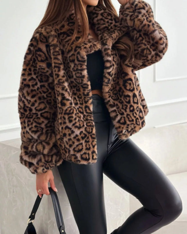 Leopard Faux Fur Cropped Jacket - Sleekdenim.com