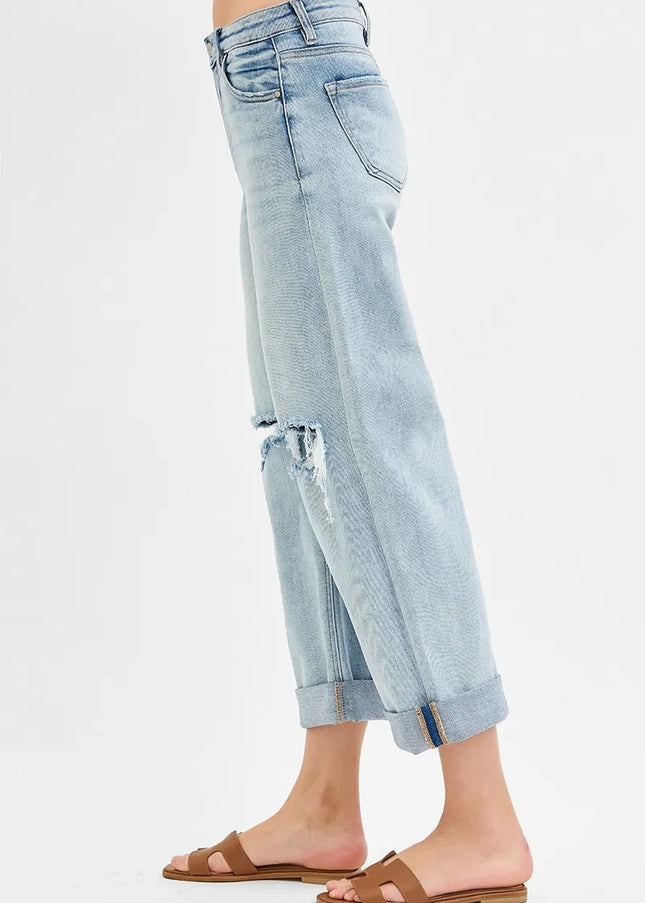 RISEN Full Size Mid Rise Fit Boyfriend Jeans with Cuff Plus Size - Sleekdenim.com