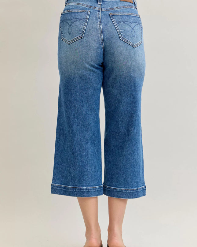 Judy Blue Mid Rise Crop Wide Leg Jeans - Sleekdenim.com