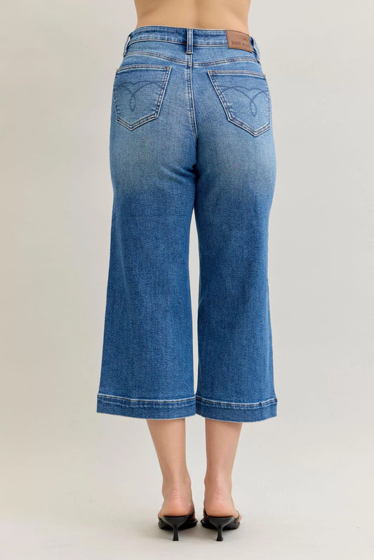 Judy Blue Mid Rise Crop Wide Leg Jeans - Sleekdenim.com