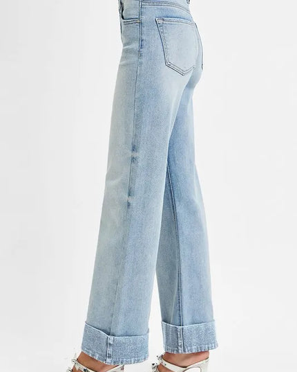 RISEN Full Size Tummy Control High Rise Ankle Wide Cuffed Jeans Plus Size - Sleekdenim.com