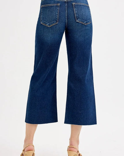 RISEN Full Size Tummy Control High Rise Crop Wide Jeans Plus Size - Sleekdenim.com
