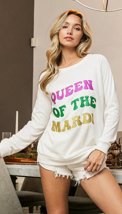 BiBi Queen Of Mardi Glitter Print Mardi Gras Sweatshirt - 1