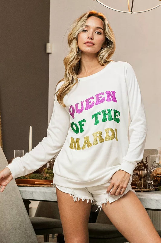 BiBi Queen Of Mardi Glitter Print Mardi Gras Sweatshirt - 1