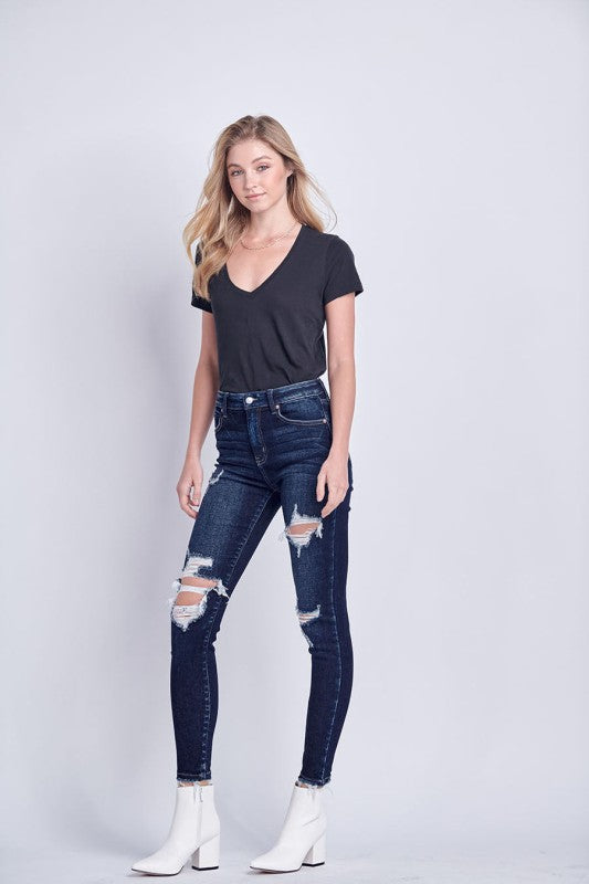 AT5003D HIGH RISE DISTRESSED ANKLE SKINNY JEANS - Sleekdenim.com