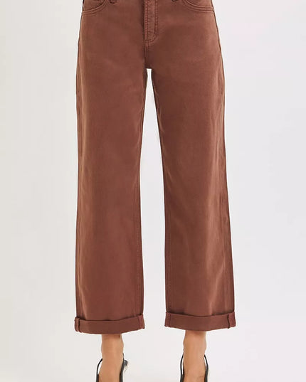 RISEN Full Size Tummy Control Mid Rise Ankle Barrel Baggy Plus Size - Sleekdenim.com