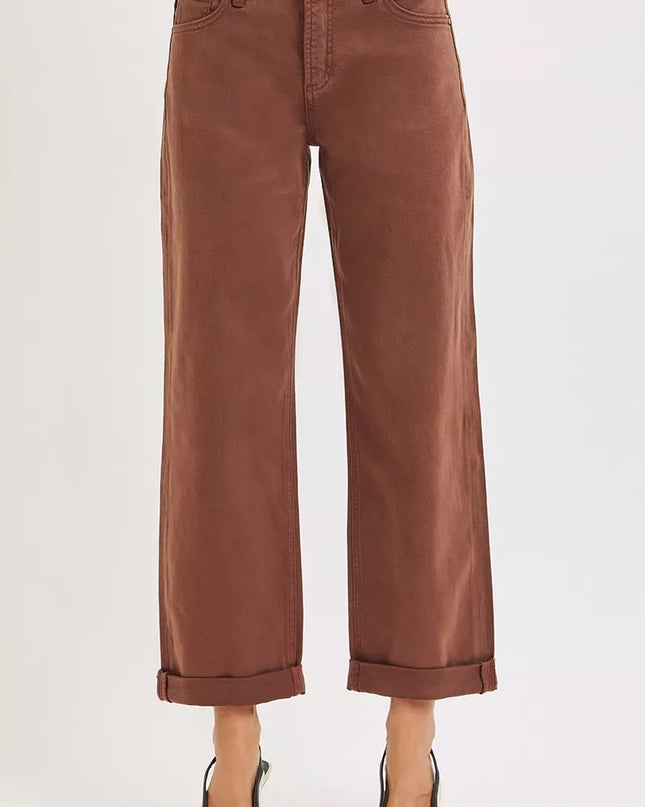 RISEN Full Size Tummy Control Mid Rise Ankle Barrel Baggy Plus Size - Sleekdenim.com