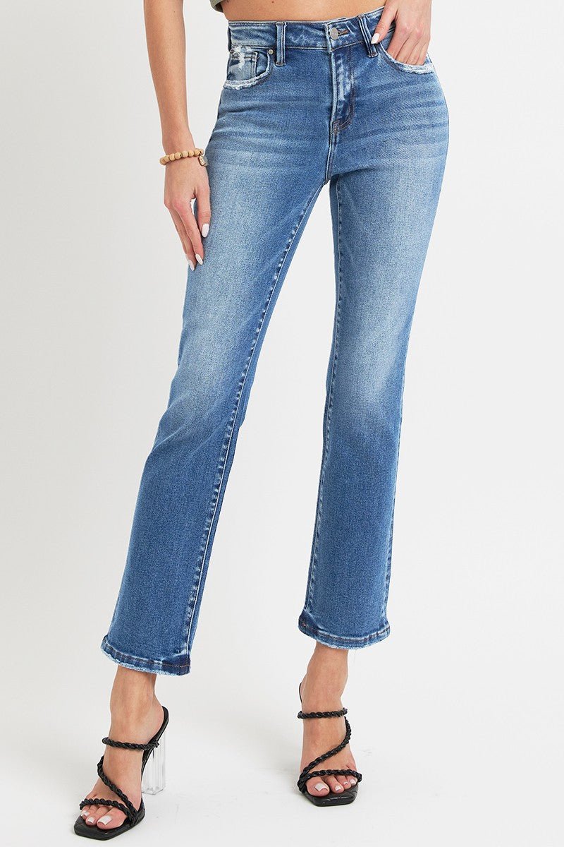 RISEN Full Size Mid Rise Ankle Straight Jeans with Pockets | Sleekdenim.com