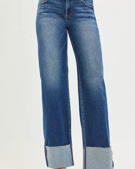 RISEN Mid Rise Wide Straight Jeans With Wide Cuff - Sleekdenim.com