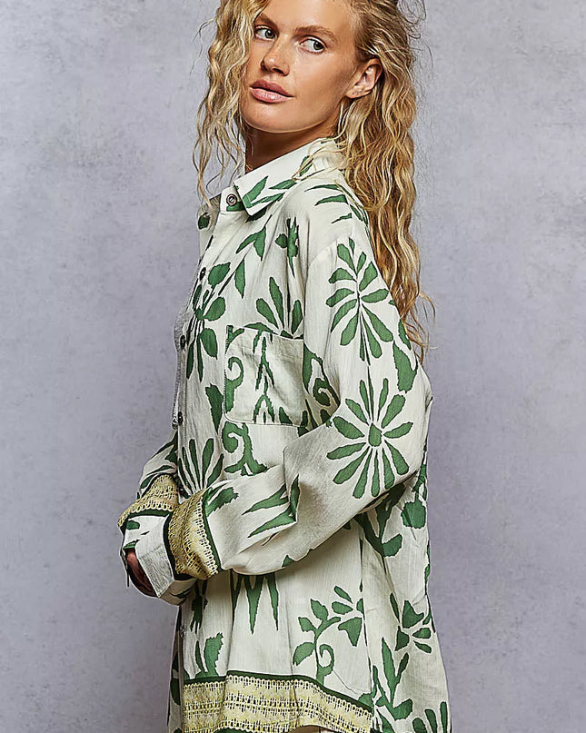 POL Button Down Floral Long Sleeve Shirt - Sleekdenim.com