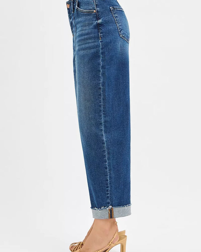 RISEN High Rise Fit Barrel Cuffed Jeans - Sleekdenim.com