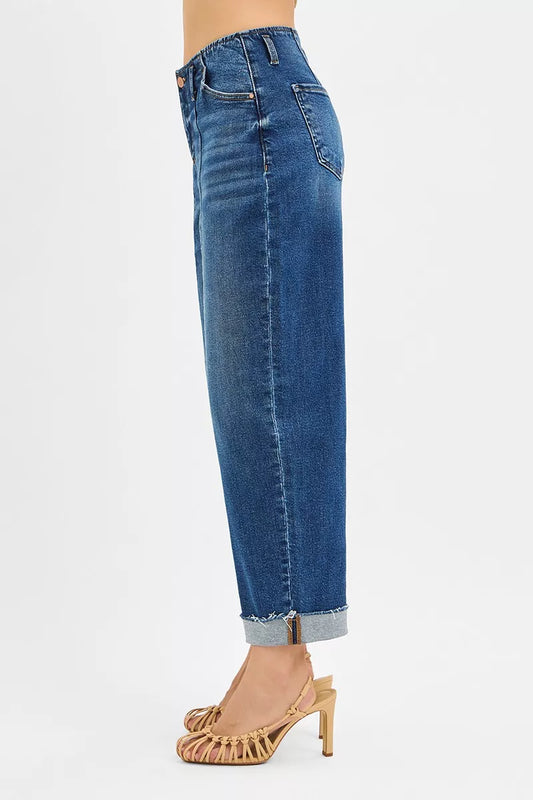 RISEN High Rise Fit Barrel Cuffed Jeans - Sleekdenim.com