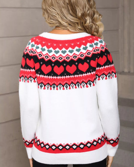 Valentine's Day Heart Pattern Knitted Sweater - Sleekdenim.com